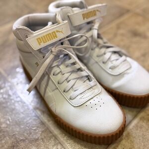 Puma Cali Star Mid Womens White Gold Gum Platform Sneakers 386851-01 Size 9